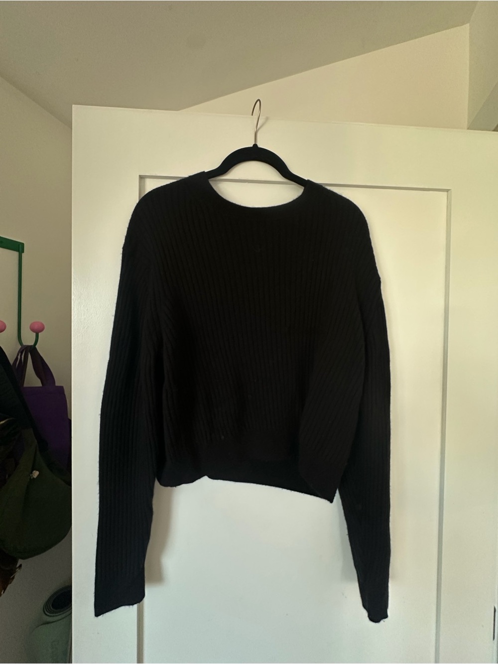 Black Ribbed Crewneck Women's Sweater